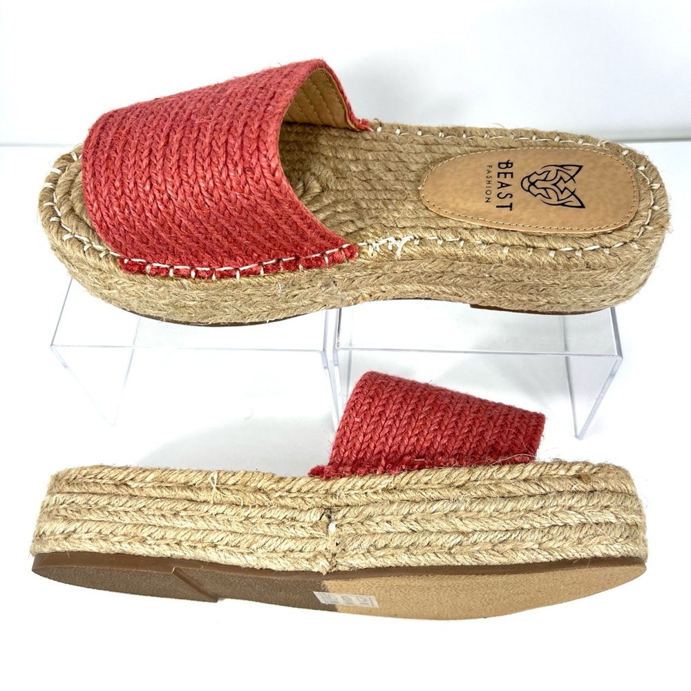 BEAST FASHION Pink Coral Sandals Espadrille Platform Size 7 - Picture 3 of 6
